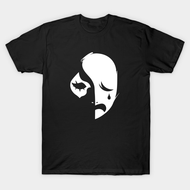 Sad Mask - White T-Shirt by Darasuum